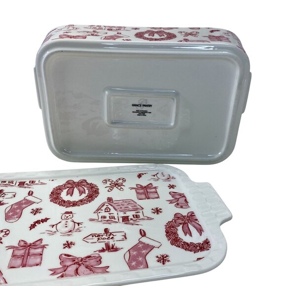 Grace Pantry Christmas-Themed Rectangular Ceramic Baking Dish With Lid - Picture 4 of 7